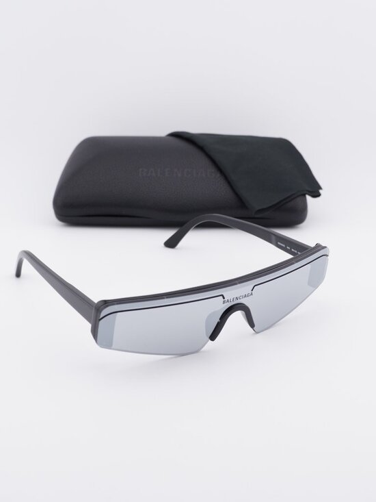Balenciaga BB0003S 005 Shield Sunglasses - Black / Silver Mirror main image 7
